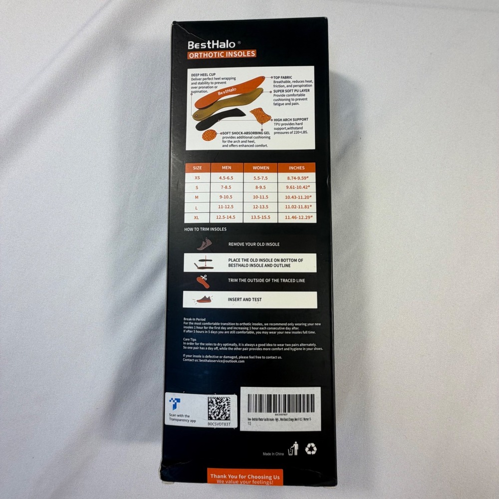 BestHalo Orthotic Insoles Strong Arch Support Plantar Fasciitis Men 9-10.5 M - Picture 2 of 4